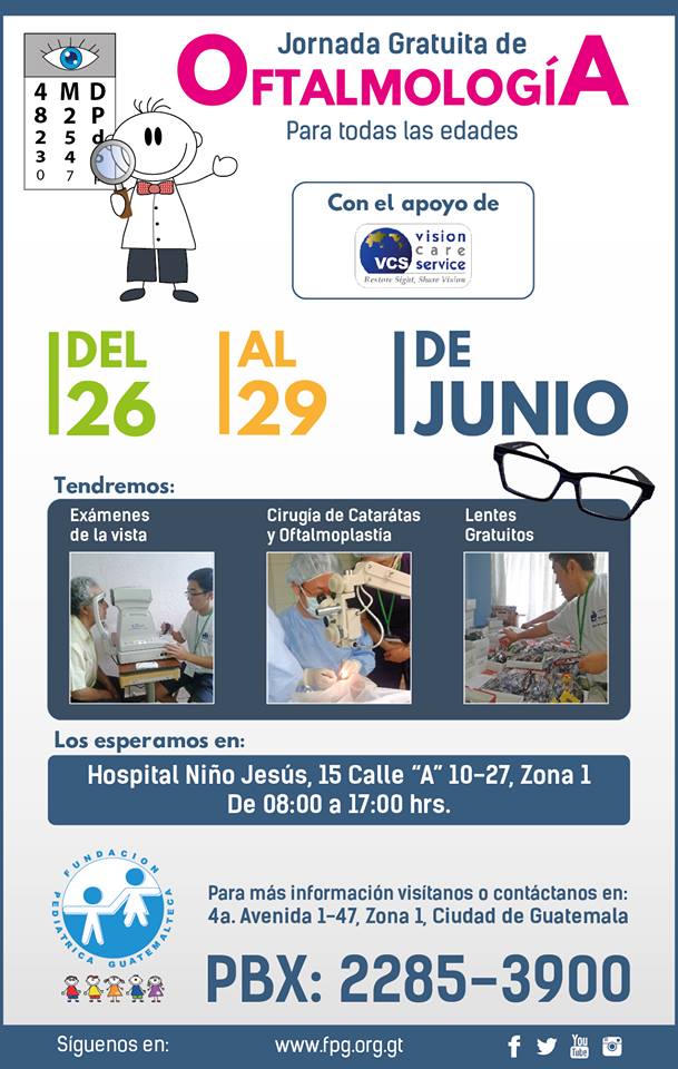 Jornada Oftalmológica gratuita en la Ciudad de Guatemala, junio 2017