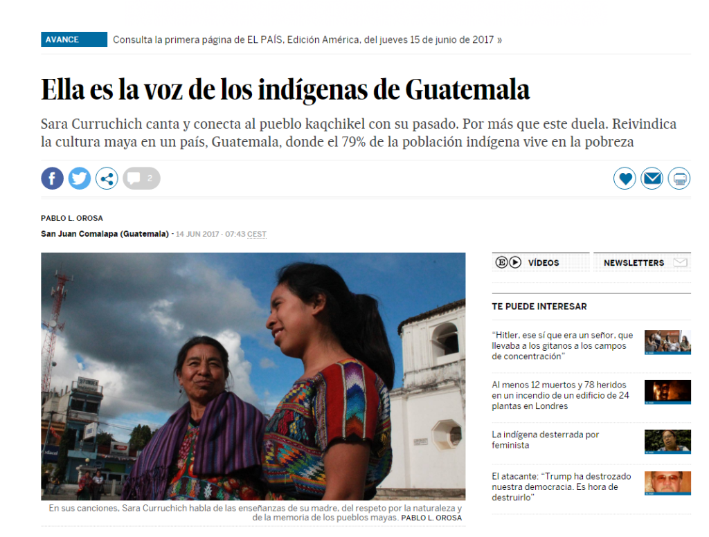 Sara Curruchich, cantante guatemalteca, fue entrevistada por Diario El País