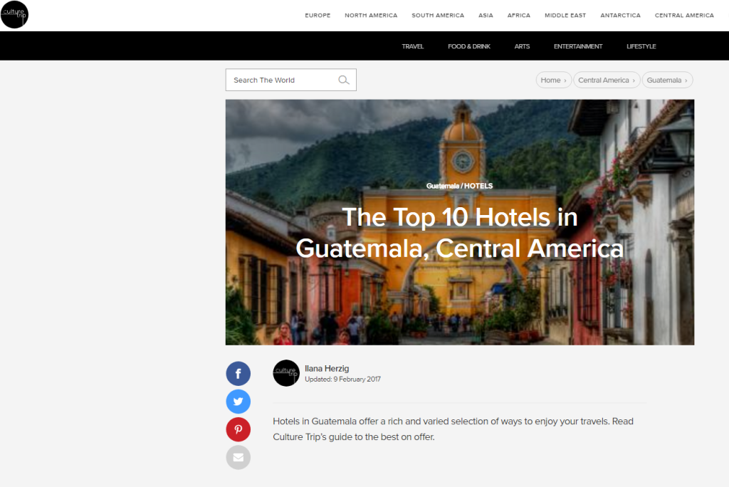 Sitio web de viajes publica los 10 mejores hoteles de Guatemala
