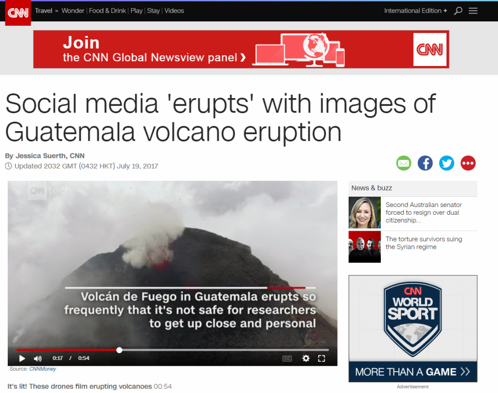 CNN comparte video de la erupción del Volcán de Fuego en Guatemala