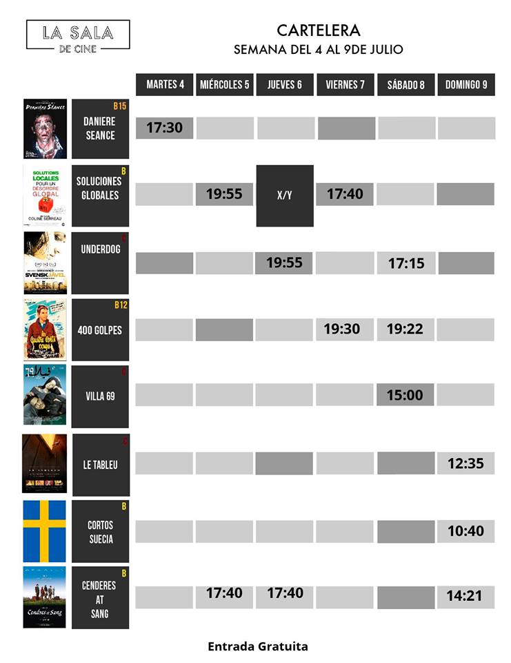 Cartelera de películas gratuitas en La Sala de Cine, julio 2017