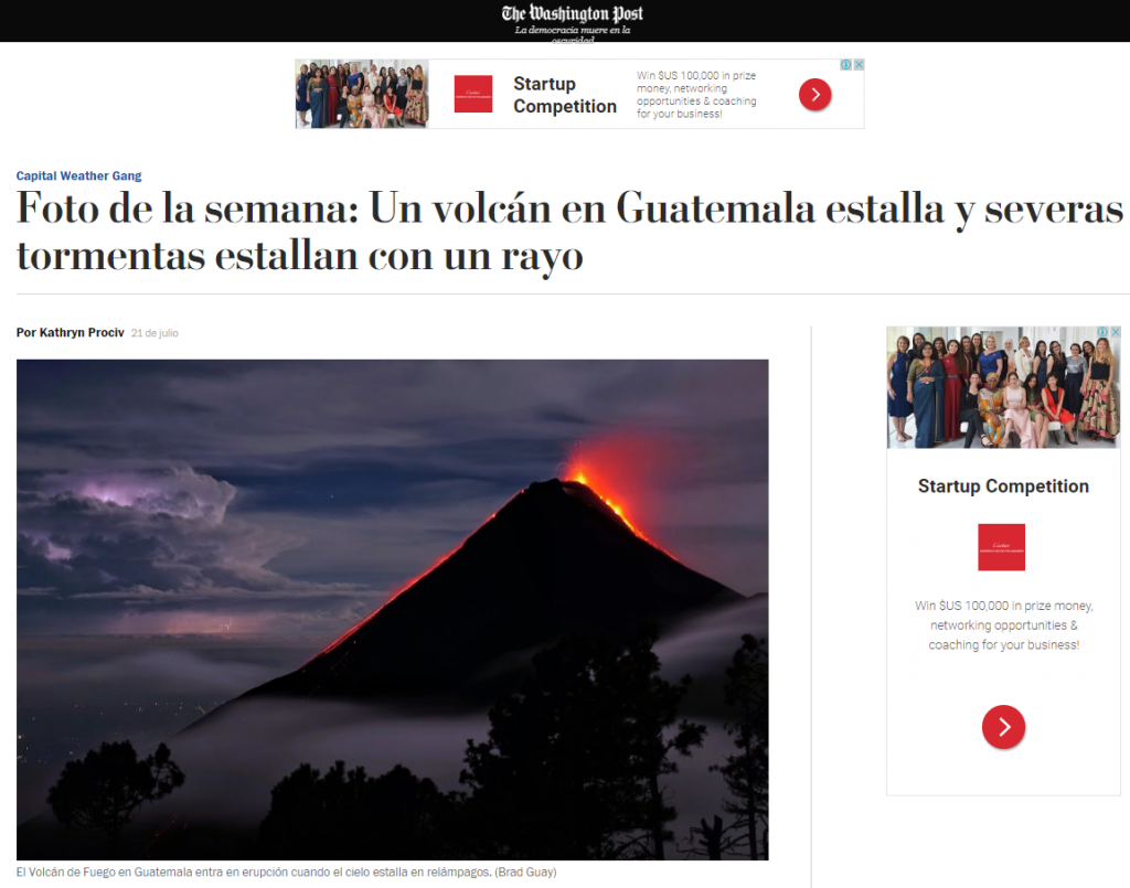 Foto del Volcán de Fuego en Guatemala destaca en The Washington Post