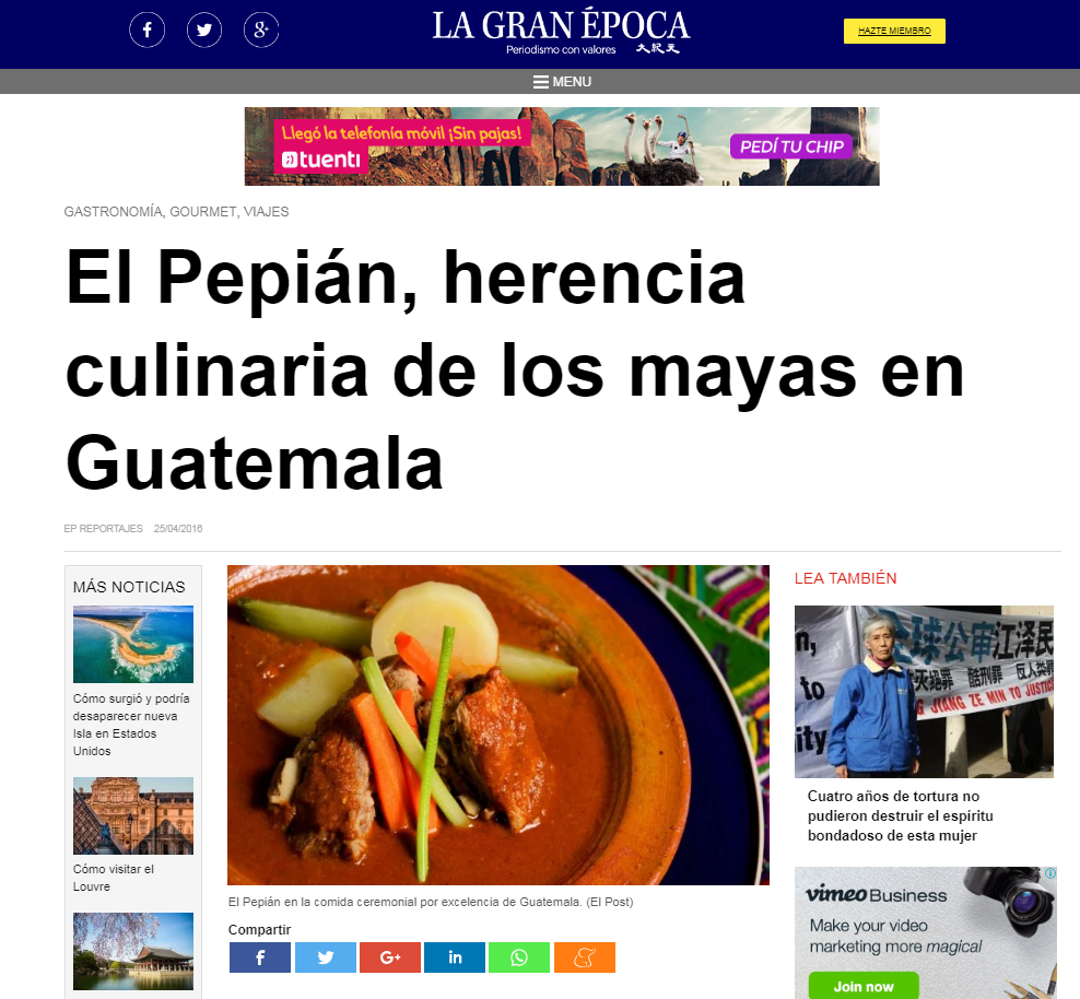 Pepián guatemalteco una herencia de los mayas, según La Gran Época