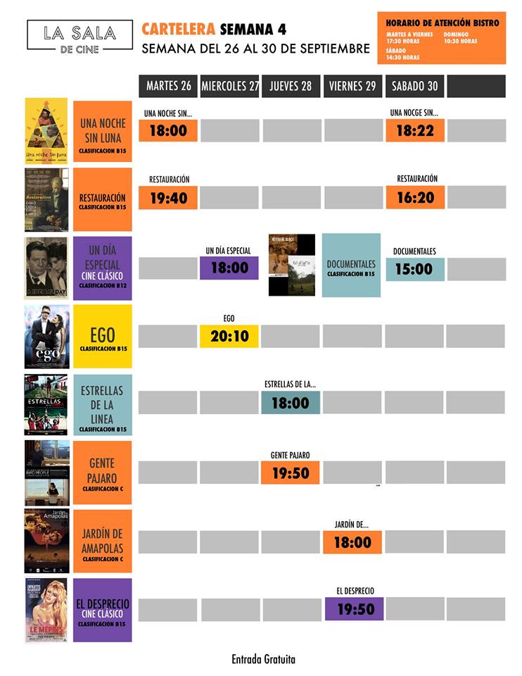 Calendario de películas gratuitas en La Sala de Cine, septiembre 2017
