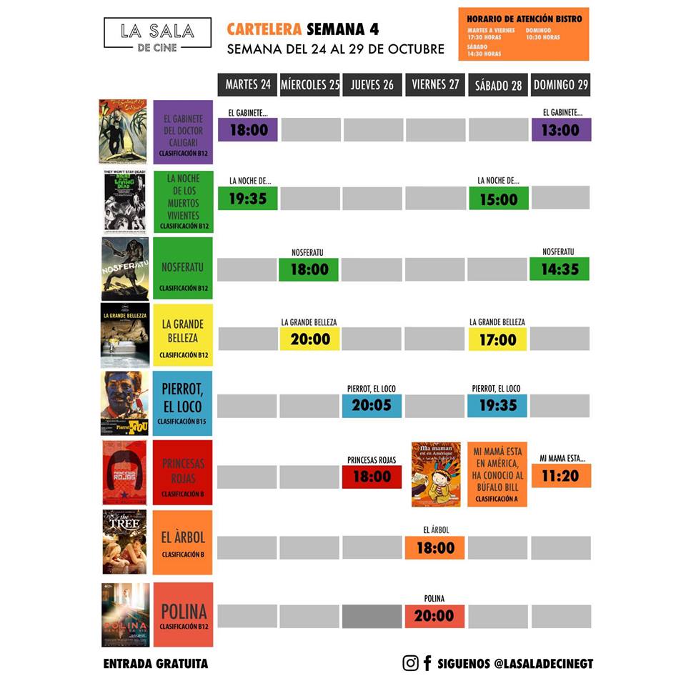 Calendario de películas gratuitas en La Sala de Cine, octubre 2017