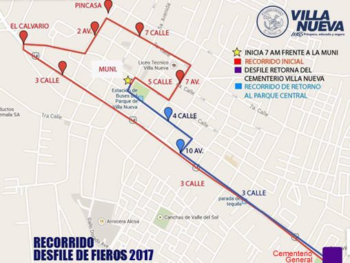 Recorrido del desfile Fieros en Villa Nueva