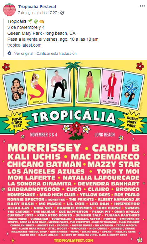 Lineup del Tropicalia Festival 2018