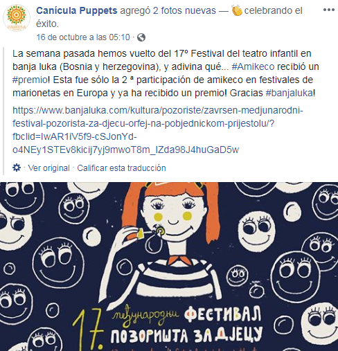 Compañía Canícula Títeres ganó un premio en festival de Europa