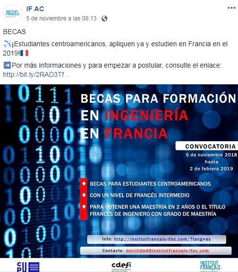 Convocatoria de becas de ingeniería en universidades de Francia, noviembre 2018