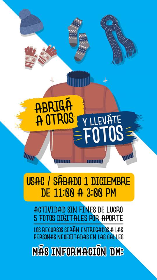 Realizarán sesiones fotográficas a cambio de suéteres en la USAC, diciembre 2018