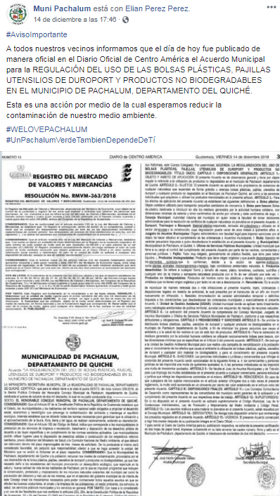 Pachalum, Quiché, ya no utilizará bolsas plásticas, pajillas y duroport