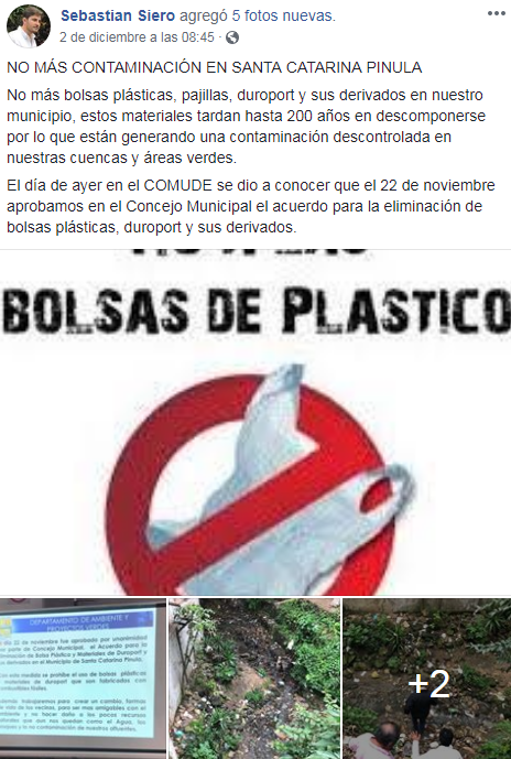 Santa Catarina Pinula ya no utilizará bolsas plásticas, pajillas y duroport