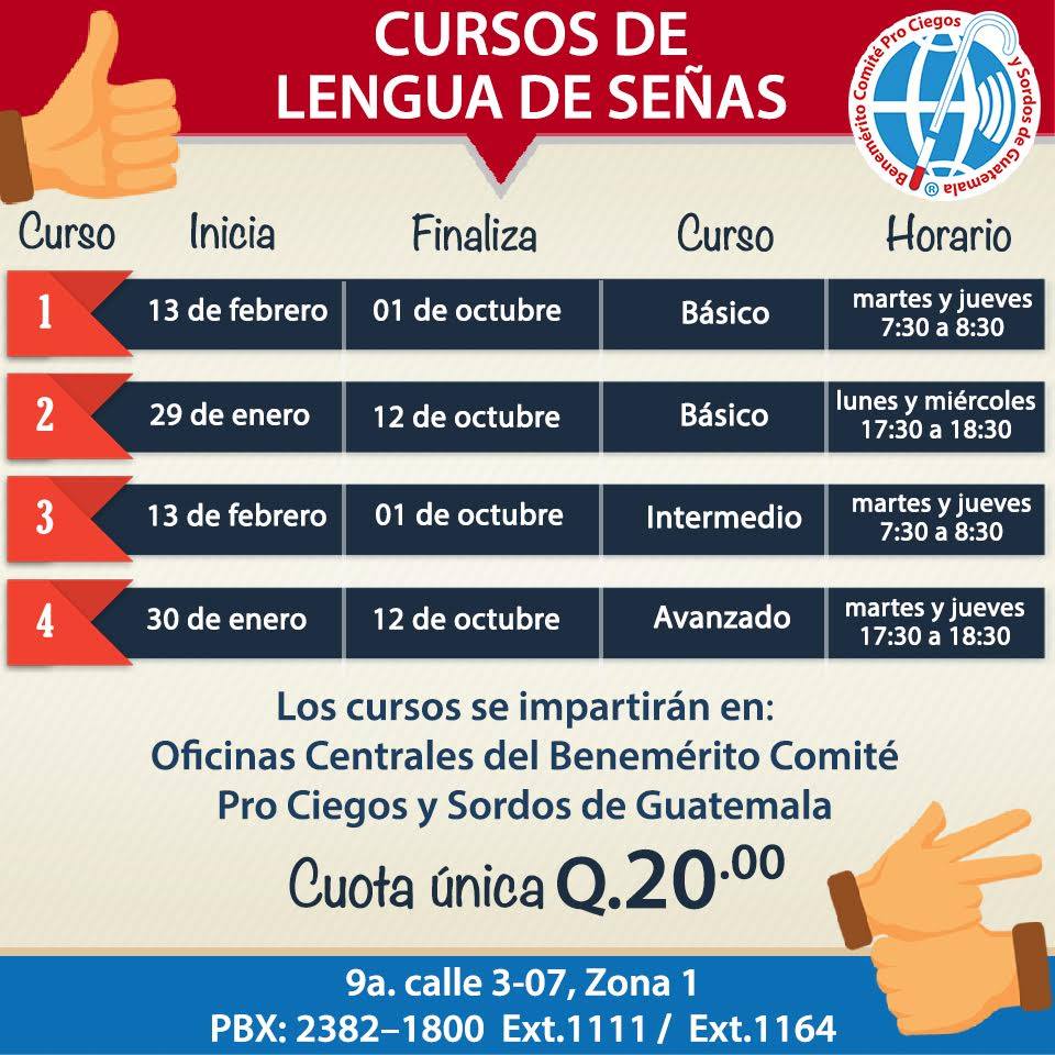 Cursos de lenguaje de señas a bajo costo en el Comité Pro Ciegos y Sordos de Guatemala