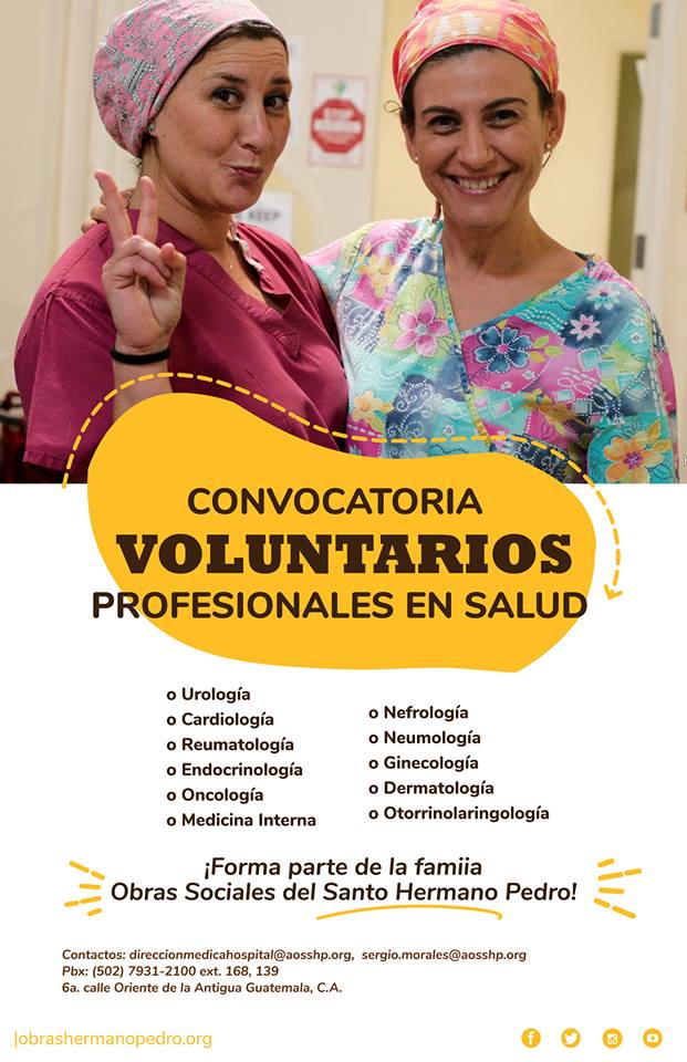 Convocatoria de voluntarios profesionales en salud en Antigua Guatemala para el 2019