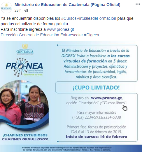 Inscripción para los cursos virtuales gratuitos de formación para el 2019
