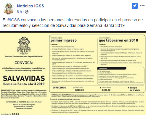 IGSS ofrece oportunidad de empleo para Salvavidas en Semana Santa 2019