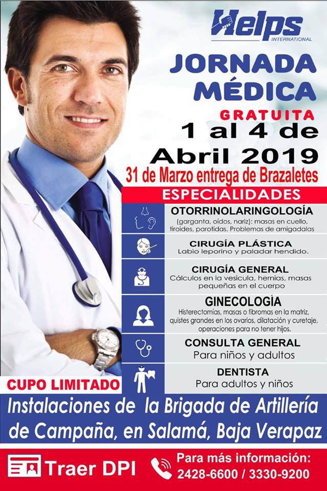 Jornada médica gratuita para niños y adultos en Baja Verapaz en abril de 2019