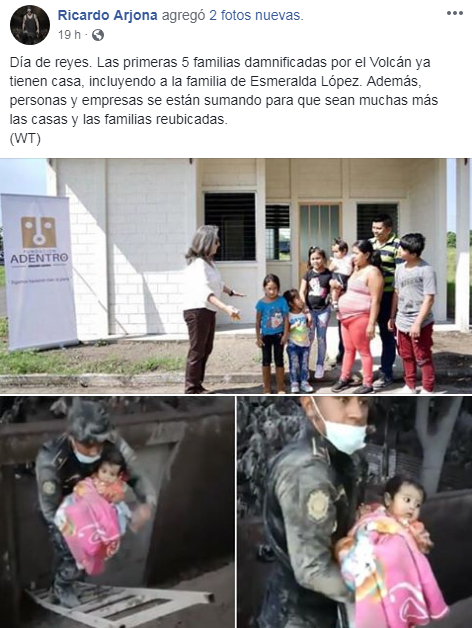 Ricardo Arjona casas familias volcán de fuego