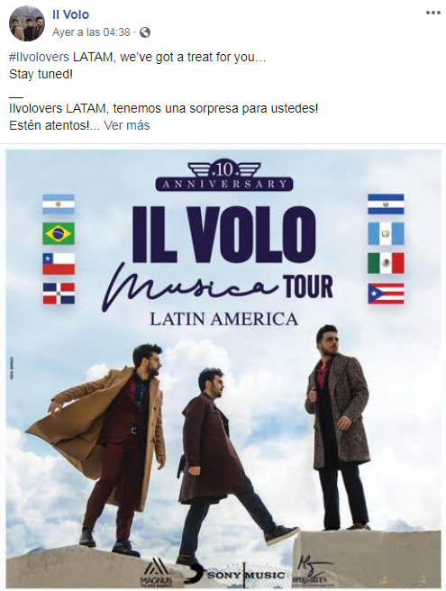 Anuncian concierto de Il Volo en Guatemala para el 2019