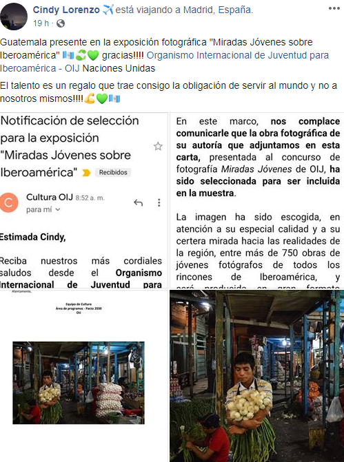 Fotografía de Cindy Lorenzo fue elegida para la Exposición Miradas Jóvenes