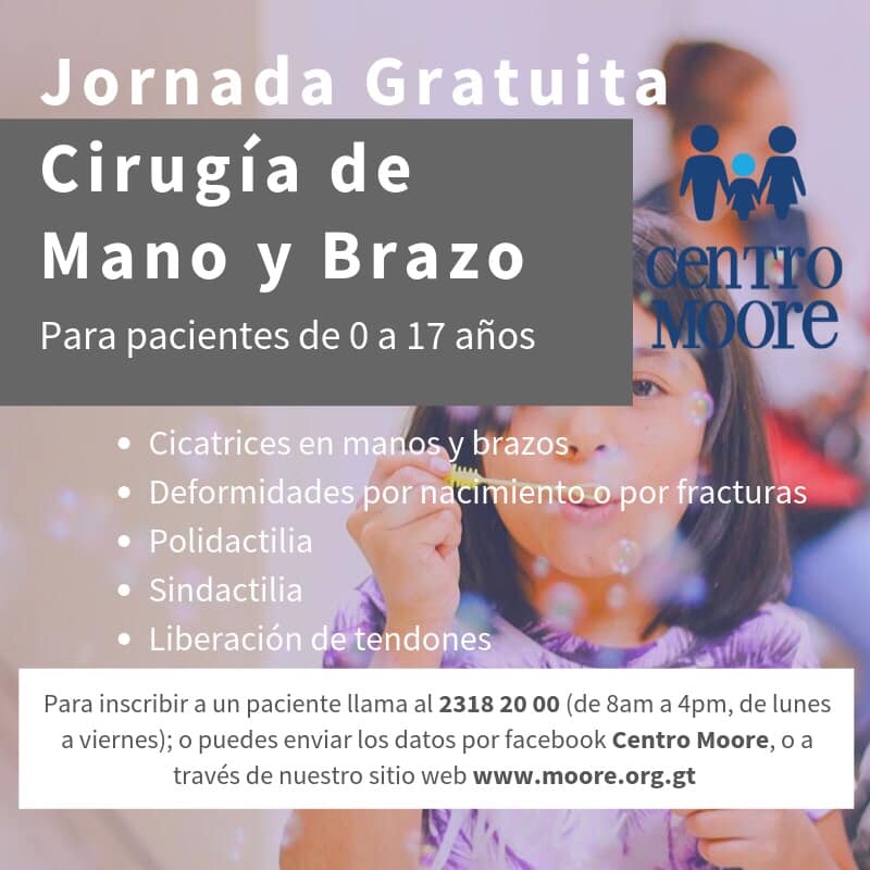 Cirugía gratuita de mano y brazo para niños y adolescentes en agosto 2019