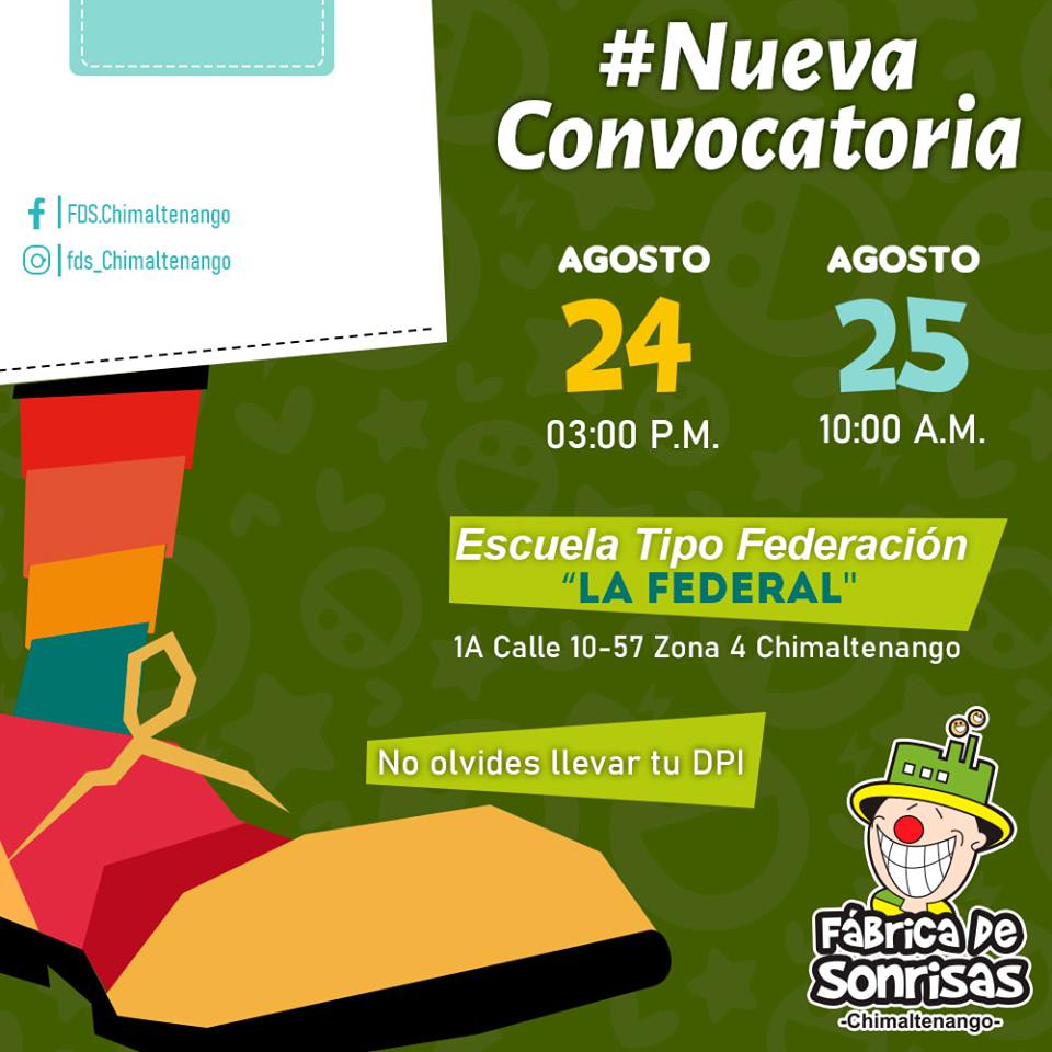 Convocatoria de voluntarios 2019 para Fábrica de Sonrisas en Chimaltenango