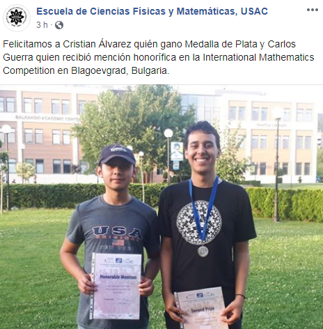 Cristian Álvarez ganó medalla de plata en Olimpiada de Matemática en Bulgaria