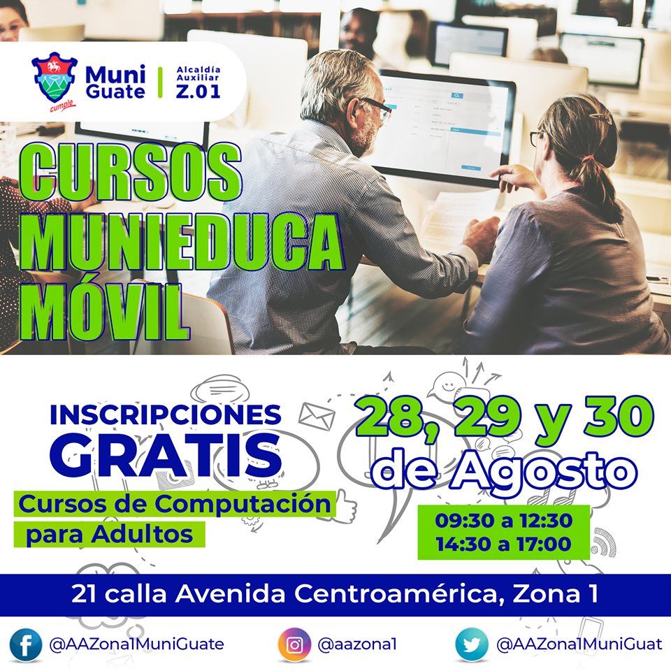 Cursos gratuitos de computación para adultos en la Ciudad de Guatemala, en agosto 2019