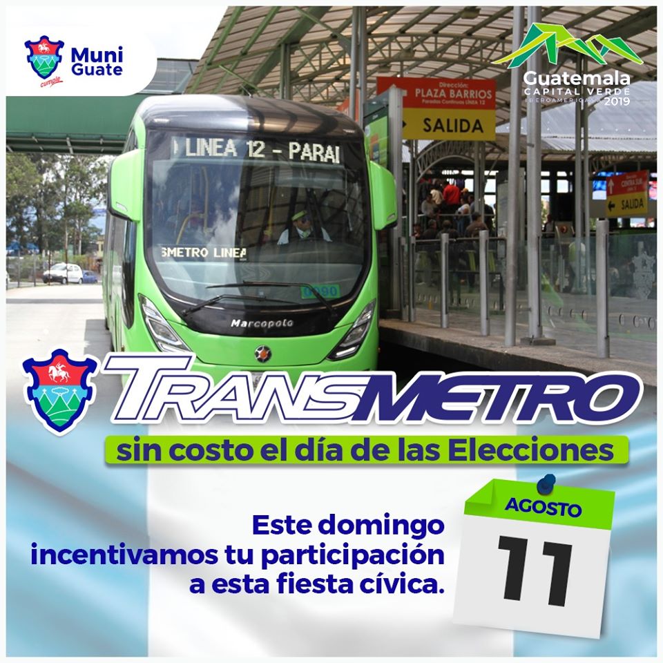 Transmetro será gratis por segunda vuelta electoral del 11 de agosto de 2019