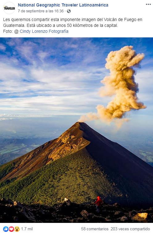 Foto del Volcán de Fuego captada por guatemalteca fue destacada en National Geographic