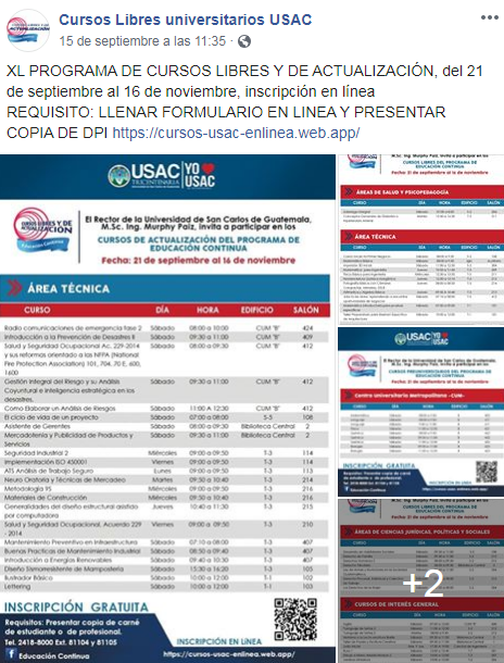 Todos los cursos libres y de actualización gratuitos de la USAC