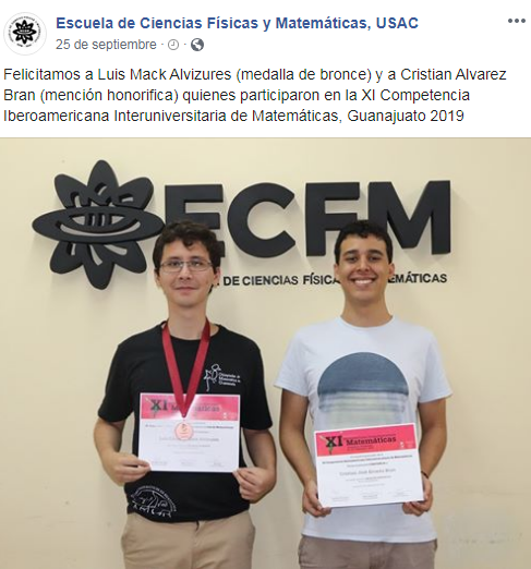 Luis Mack ganó medalla de bronce en Competencia de Matemáticas 2019 en México