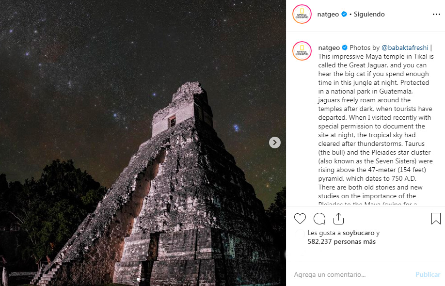 Astrofotos del Gran Jaguar, en Tikal, publicadas Nat Geo