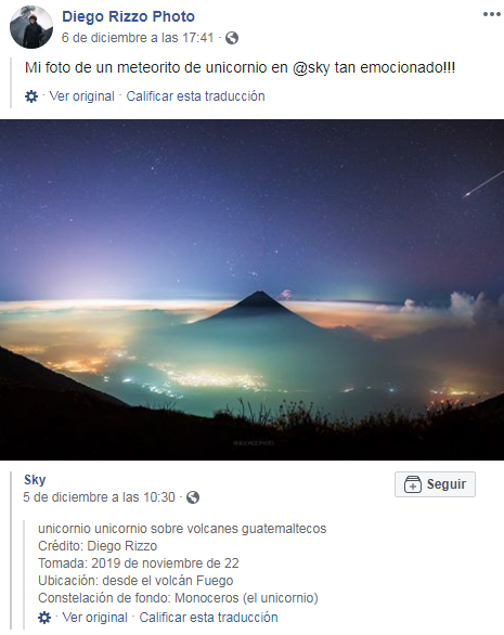 Fotos del meteoro de unicornio que se observó en el cielo guatemalteco en noviembre 2019