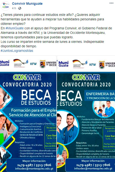 Convocatoria de becas completas para servicio al cliente y enfermería