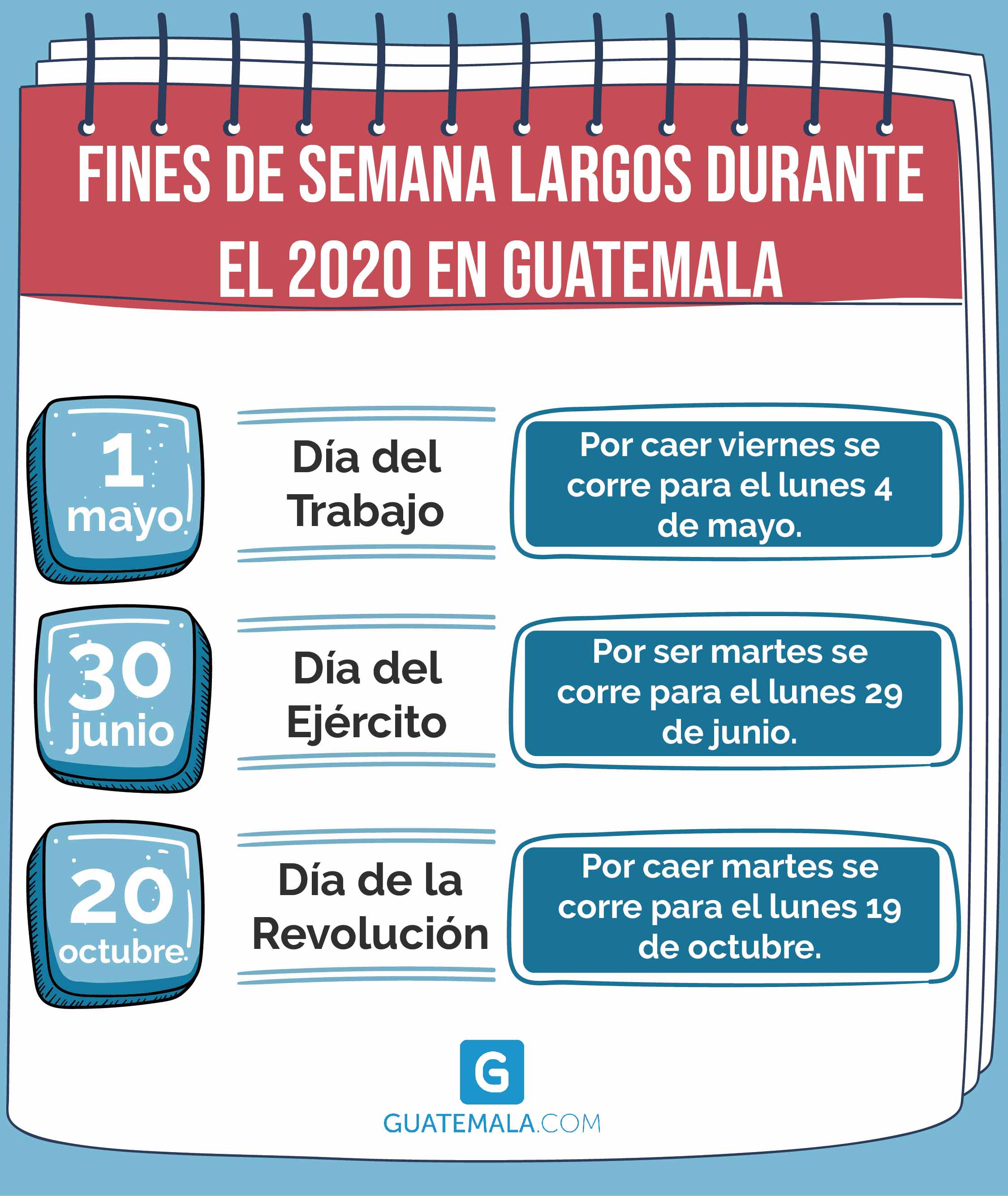 Fines de semana largos del 2020 en Guatemala