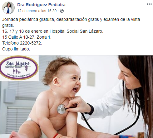 Jornada pediátrica y examen de la vista gratuito en la Ciudad de Guatemala 