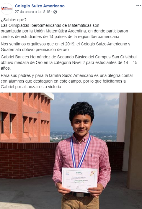 Gabriel Bances ganó medalla de oro en Olimpiada de Matemática en Argentina