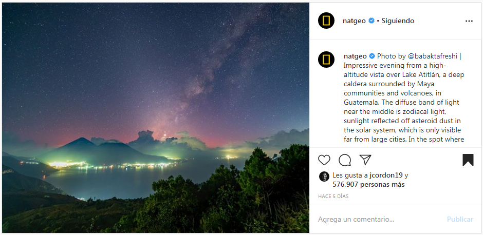 National Geographic publicó foto del Lago de Atitlán en Sololá