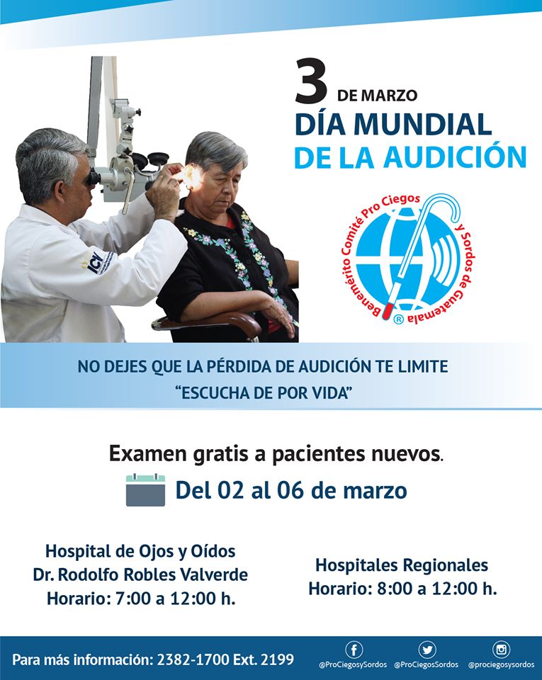 Examen gratuito de oídos para niños y adultos en Guatemala en marzo 2020