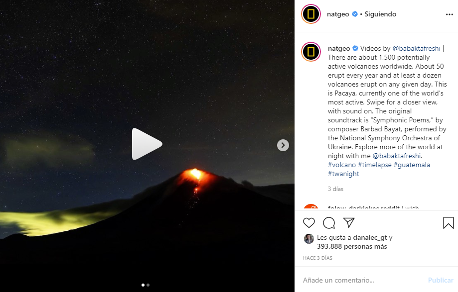 Volcán Pacaya destacó en Nat Geo