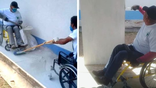 Agustin Corrales, voluntario con discapacidad, ayuda a construir hospital en Petén