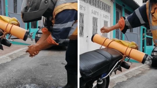 COVID-19: Guatemalteco creó ingenioso prototipo para lavarse las manos y llevarlo en la moto