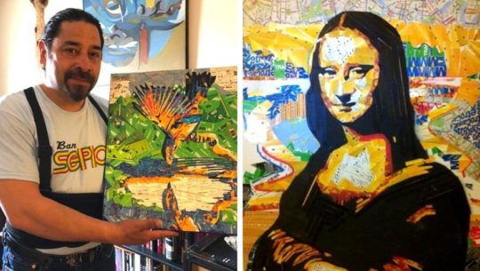 Carlos Pinto, artista guatemalteco, crea increíbles retratos con tarjetas del metro