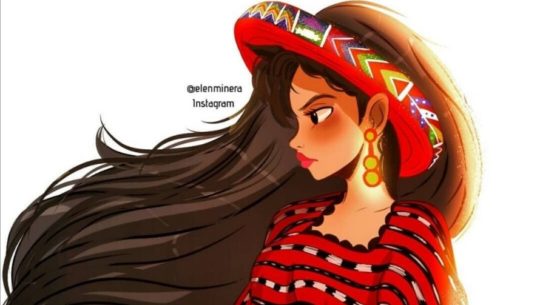 Elena Minera plasma los trajes regionales de Guatemala en ilustraciones al estilo de Disney