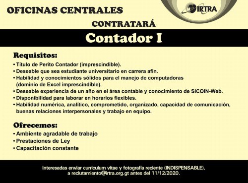 convocatoria-trabajo-contador-oficinas-centrales-irtra-beneficios-curriculum-donde-presentar-informacion