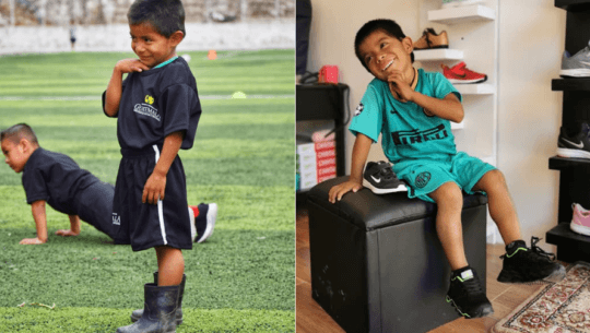 Elmer Tuil, niño de Cahabón que juega con botas de hule, recibió donación de ropa y zapatos