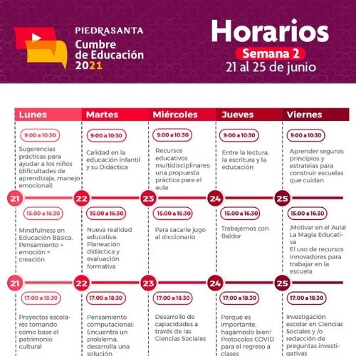 Horario Cumbre por la Educación semana 2
