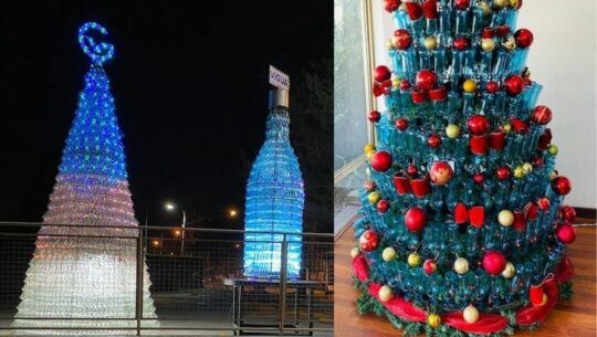 Guatemaltecos elaboraron árboles de Navidad hechos con material de reciclaje 2021