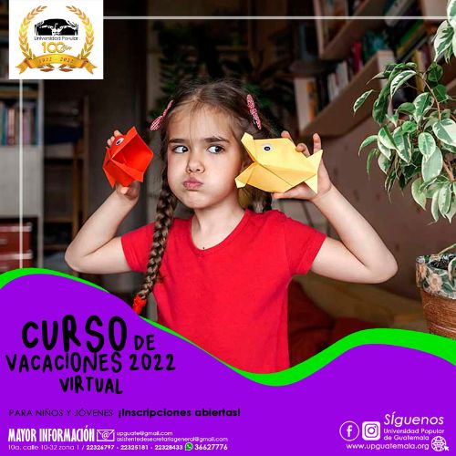 Información Curso de vacaciones virtual para niños y jóvenes de la Universidad Popular Noviembre 2022